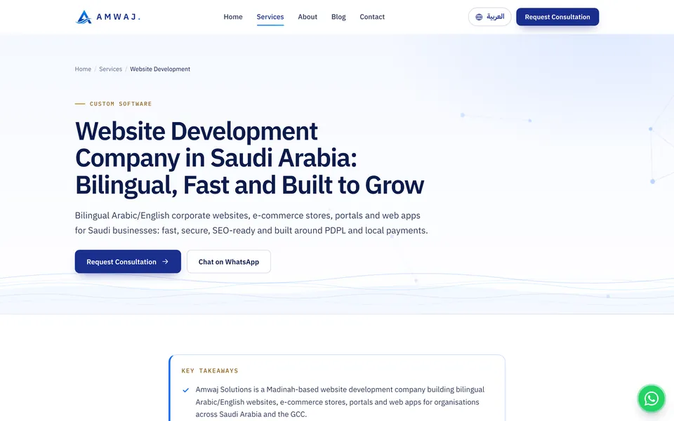 Website Development page, Amwaj Solutions website